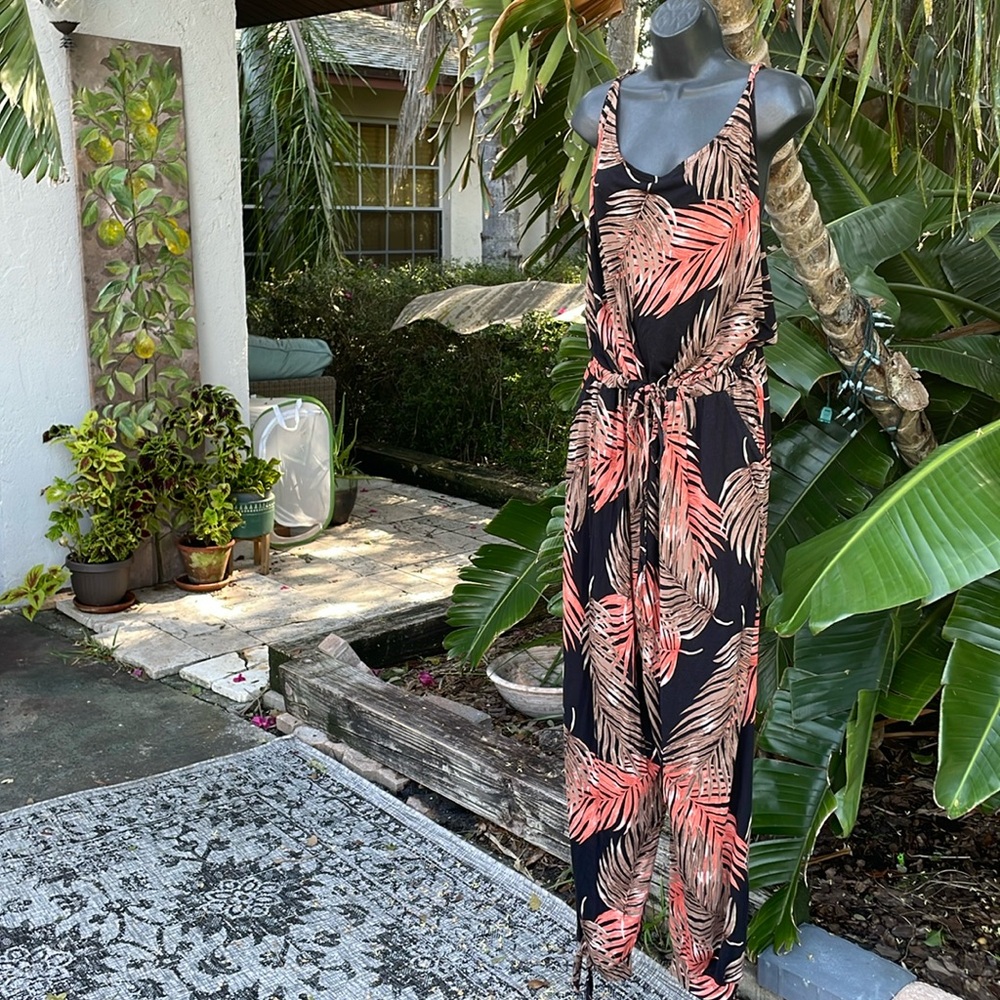 lascana tropical print tie leg jumpsuit